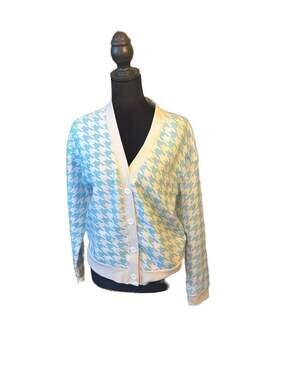Sol Angeles Blue and White Houndstooth Button Down Fleece Cardigan